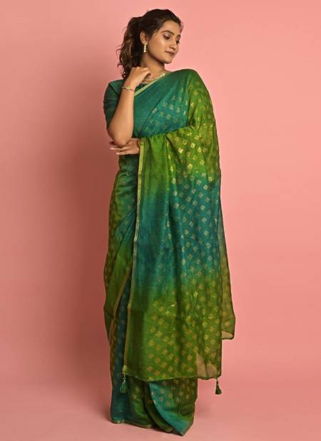 Blue And Green Colour Ashima New Latest Designer Fancy Wear Cotton Saree Collection 5803